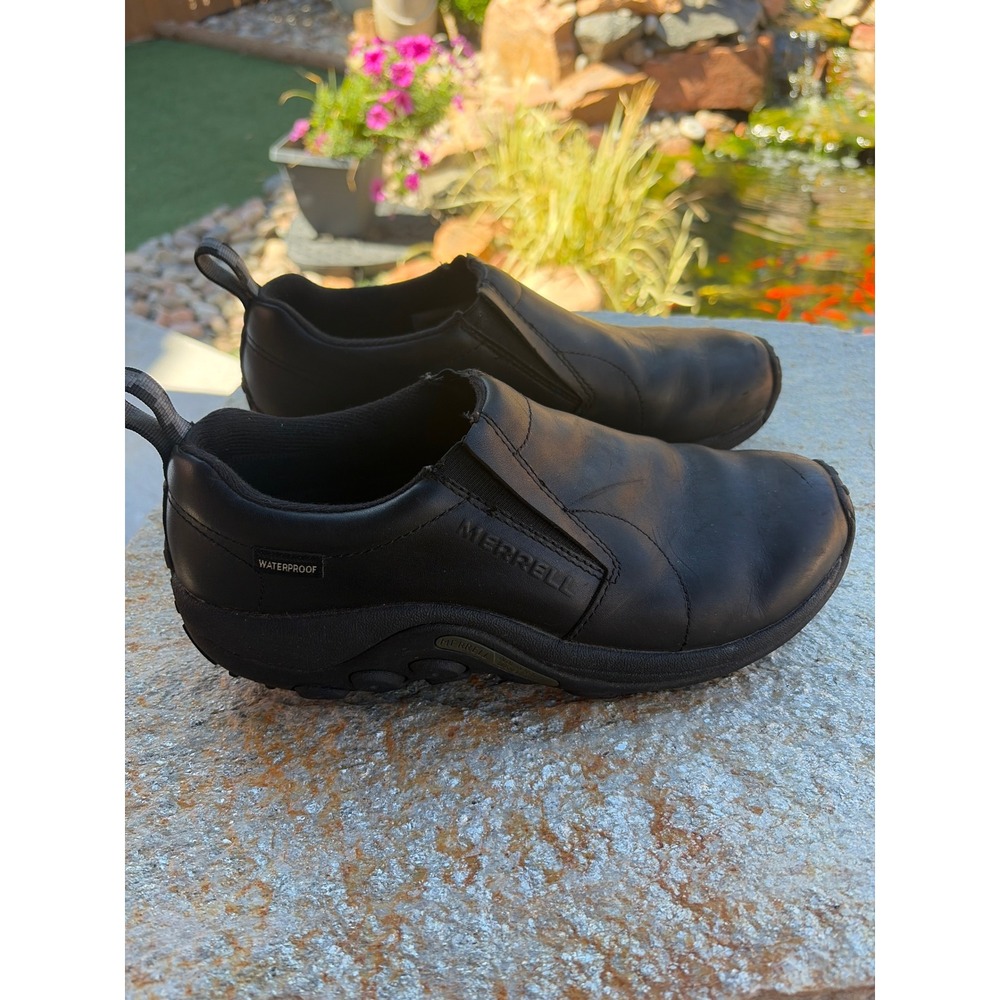 Merrell Mens Jungle Moc Waterproof Black Leather Slip On Shoes J597913Z Size 8.5